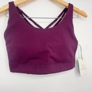 We Wander Flex Stretch‎ June Strappy Scoop Neck Sport Bra Dark Purple Medium
